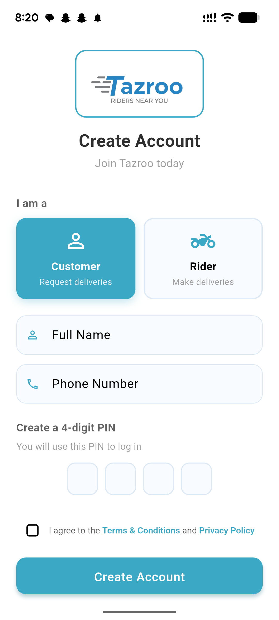 Tazroo Registration